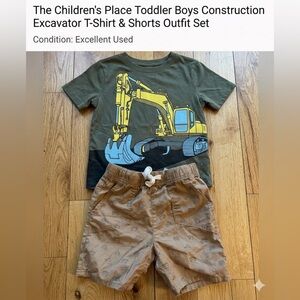 The Children’s Place Toddler Boys  Tshirt Khaki Shorts Tractor Outfit 18-24 Mos